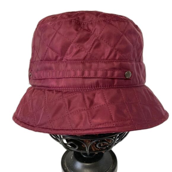 BETMAR NEW YORK Quilted Foldable Bucket Rain Hat Burgundy Waterproof - Picture 1 of 12